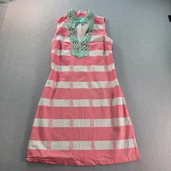 Sail to Sable Dresses & Skirts - Sail to Sable Womens XS Pink White Striped Crochet Trim Shift Dress Coastal